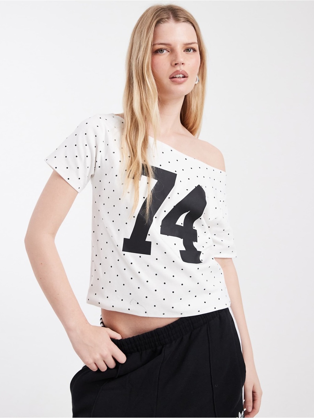 Cotton On White Off Shoulder Polka Dot Top